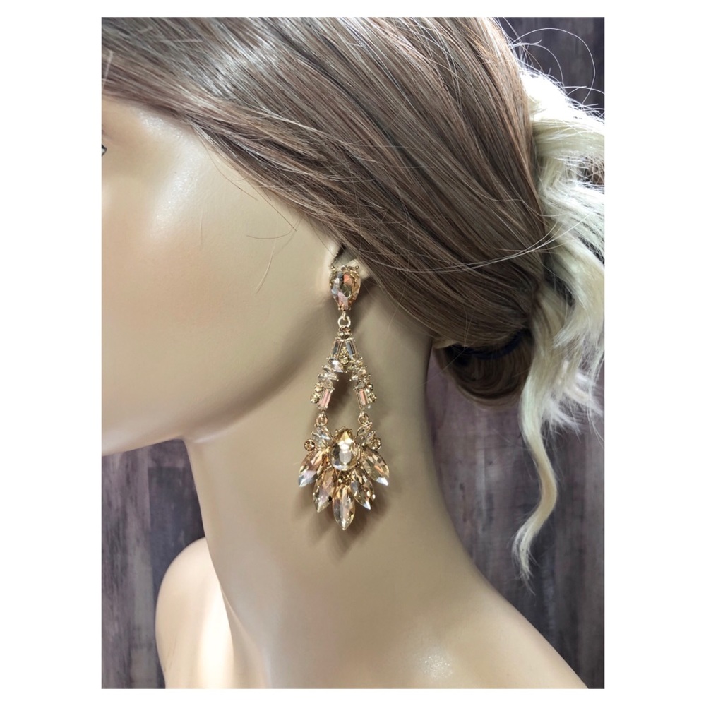 Formal Chandelier Earrings Champagne Gold - Picture 7 of 8
